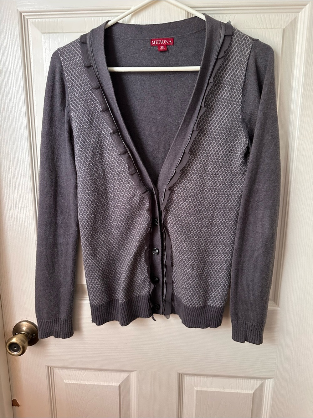 Merona Gray Ruffle-Trim Knit Cardigan - Picture 2 of 3